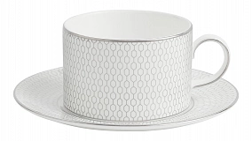 Чашка чайная с блюдцем Wedgwood Джио Платинум 220 мл, фарфор костяной